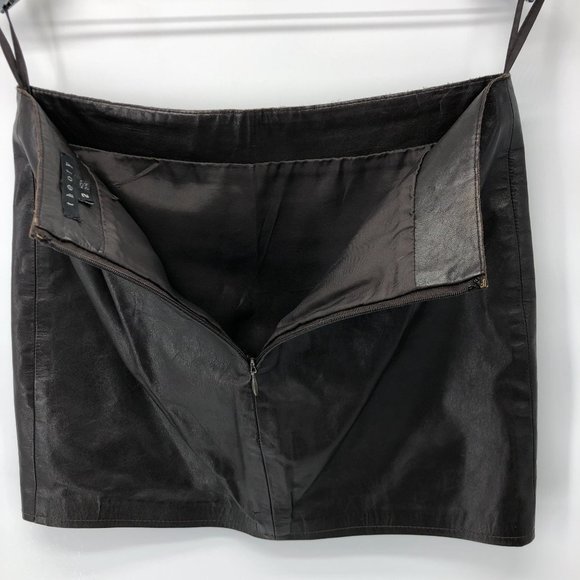 Theory Size 2 Leather Black Brown Chocolate Dark Brown Mini Skirt - Picture 6 of 16